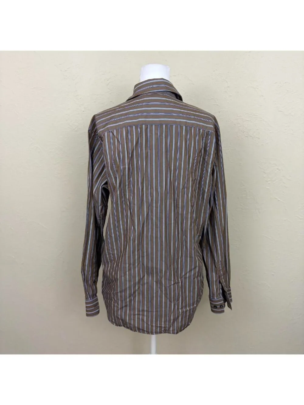 brown blue pinstripe alt emo grunge button down shirt